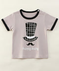 Children's t-shirt with a graphic design and 'happy baby' text on a white background