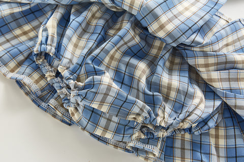 Soft Plaid Suspender Skirt and Comfy Top Set