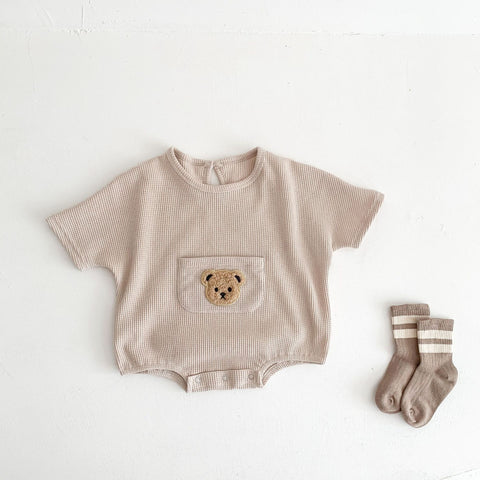 Cotton Romper with Teddy Pocket