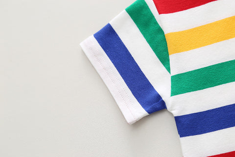 Rainbow Stripe T-Shirt and Bear Overalls Set