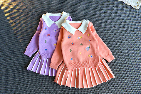 Knit Sweater and Skirt Tassel Bow Detail Set