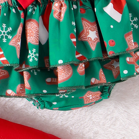 Christmas Ruffle Romper, Skirt and Leggings Set with Headband