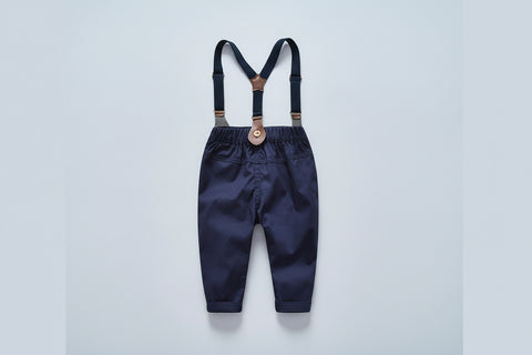 Soft Cotton Shirt Bodysuit, Pants, Suspenders and Bow Tie Set