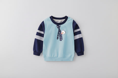 Playful Cartoon Tie Print Cotton Sweatshirt