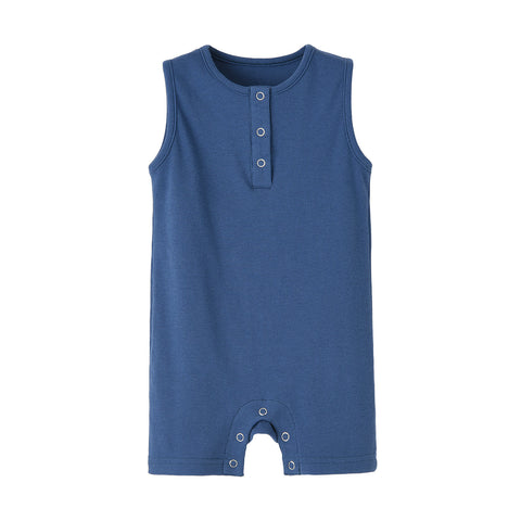 Cotton Ribbed Sleeveless Romper Snap Detail