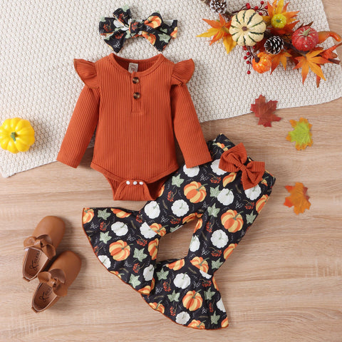 Ruffled Bodysuit, Flared Pants and Headband Set