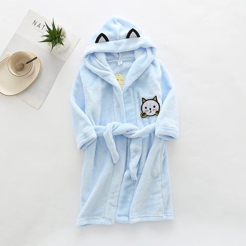 Cat Embroidery Flannel Hooded Robe