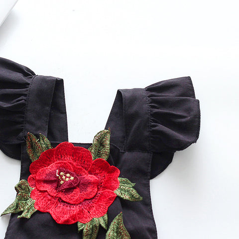 Cotton Romper Floral Applique Detail