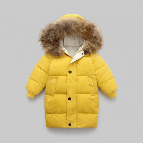 معطف منفوخ بغطاء رأس من الفرو الصناعي