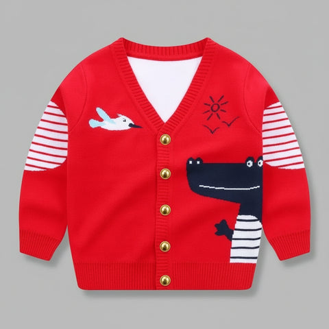 Playful Dinosaur Design Cotton Blend Cardigan