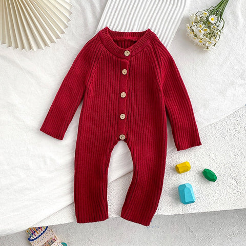 Thick Rib Knit Button Romper
