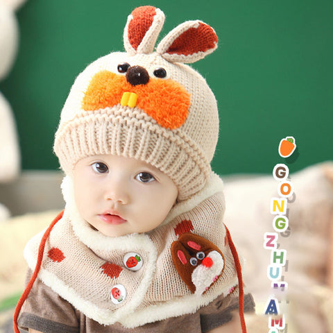 Wool knitted Bunny Hat with Scarf
