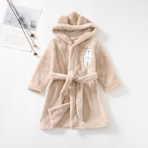 Cat Embroidery Flannel Hooded Robe