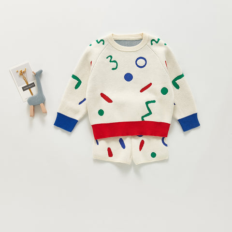 Abstract Pattern Knit Sweater and Shorts Set