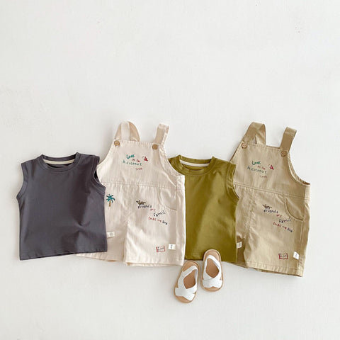 Tank and Overalls Text and Illustration Detail Set