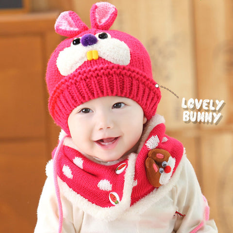 Wool knitted Bunny Hat with Scarf