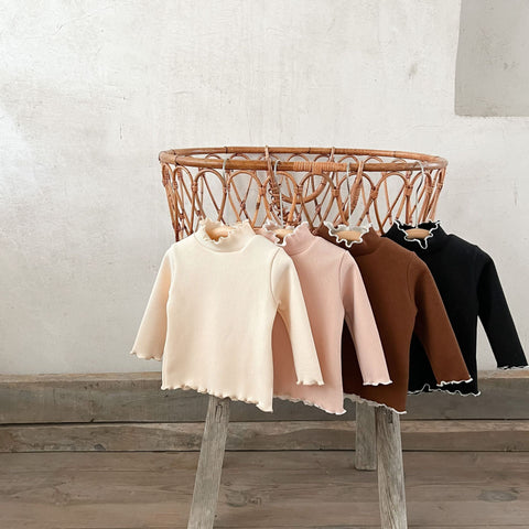 Ruffle Collar Ribbed Cotton Top