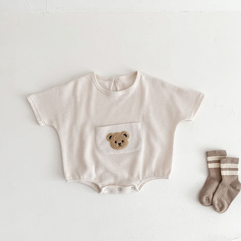 Cotton Romper with Teddy Pocket
