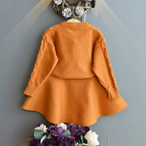 Knit Sweater and Skirt Tassel Bow Detail Set