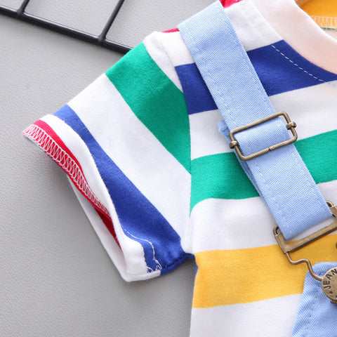 تيشيرت مخطط بألوان قوس قزح وطقم ملابس عمل مطبوع عليه دب