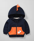 Children's hoodie with orange accents on a white background