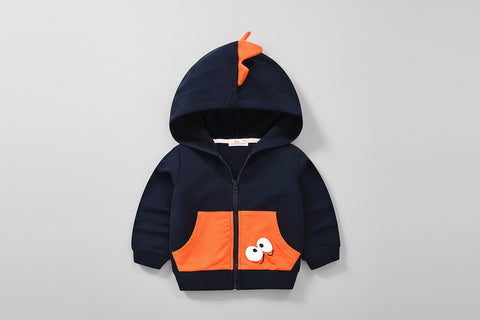 Children's hoodie with orange accents on a white background
