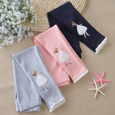 Soft Cotton Leggings with Princess Embroidery