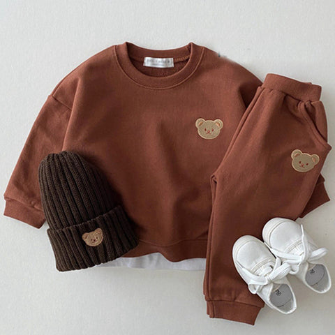 Embroidered Bear Sweatshirt and Pants Set