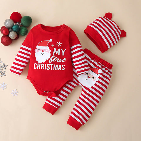 Santa Romper, Pants and Matching Hat Set
