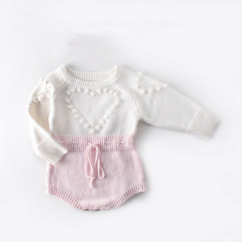 Soft Cotton Knit Romper with Heart Detail