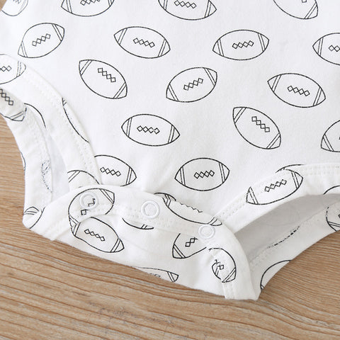 Varsity Jacket, Printed Romper and Pants Set