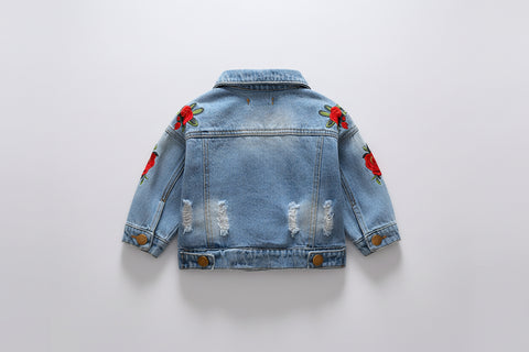 Cotton Denim Jacket Blossom Embroidery