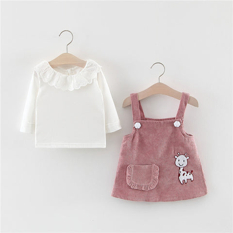 Cotton Corduroy Overall Dress and Tee Set