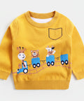 Cotton Sweater with Cartoon Train Motif