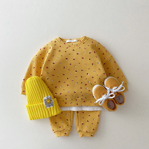 Cotton Waffle Knit Pullover, Beanie and Pants Cozy Style Set