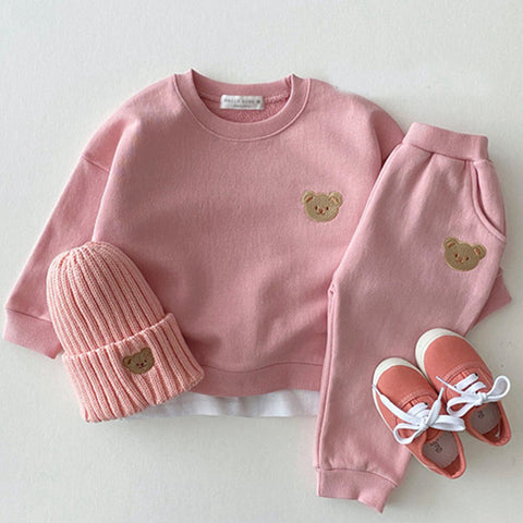 Embroidered Bear Sweatshirt and Pants Set