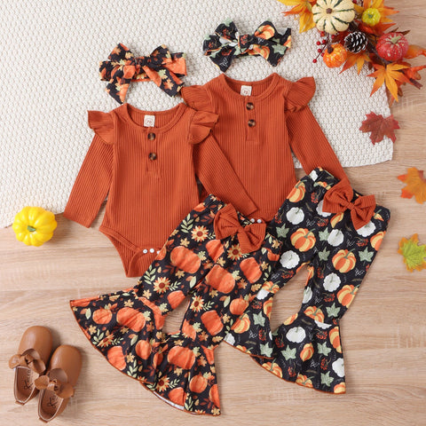 Ruffled Bodysuit, Flared Pants and Headband Set