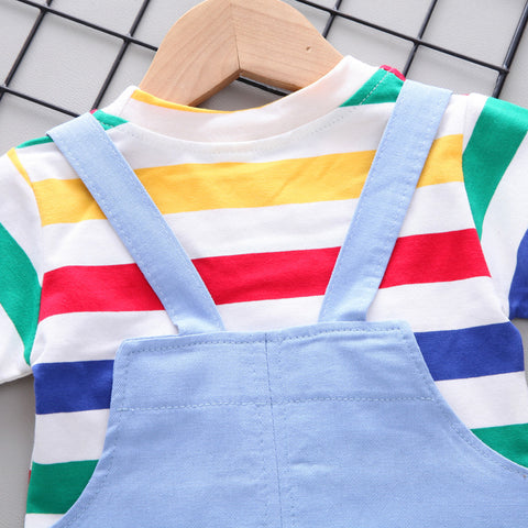 تيشيرت مخطط بألوان قوس قزح وطقم ملابس عمل مطبوع عليه دب