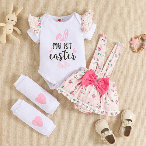 Romper with Bunny Suspender Skirt and Leg Warmers Set