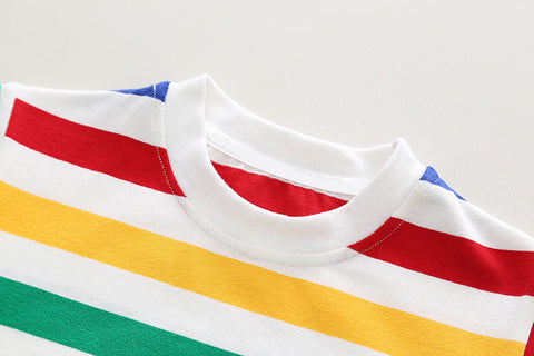 Rainbow Stripe T-Shirt and Bear Overalls Set