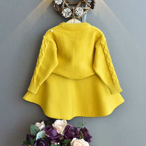 Knit Sweater and Skirt Tassel Bow Detail Set