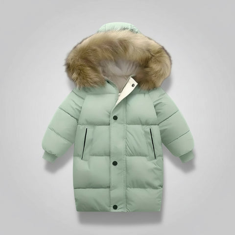 معطف منفوخ بغطاء رأس من الفرو الصناعي