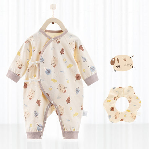Cartoon Design Soft Cotton Jumpsuit and Matching Bib Set