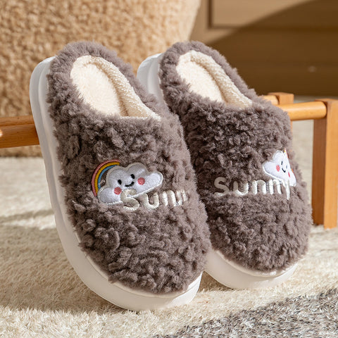 Cozy Plush Slippers Rainbow Cloud Design
