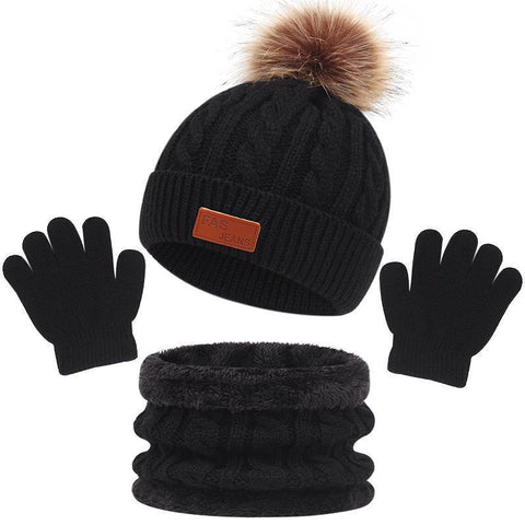 Conjunto de gorro, guantes y bufanda de punto trenzado cálido