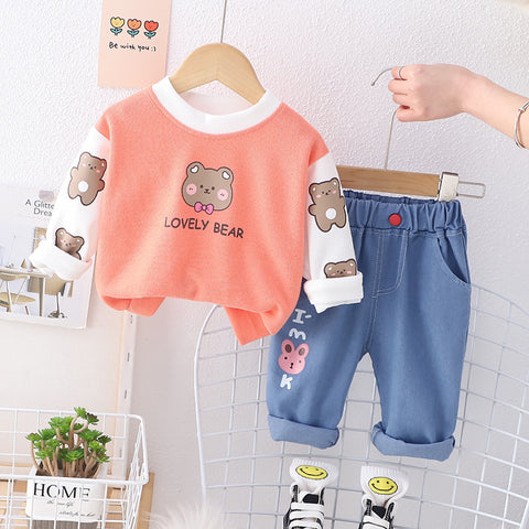 Lovely Bear Print Pullover and Pants Set