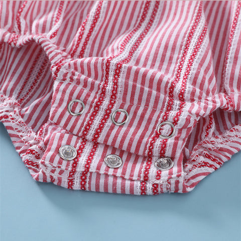 Cotton Romper Ruffle Strap Stripe Pattern