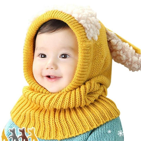 Cotton-wool knitted hood hat with floppy ears