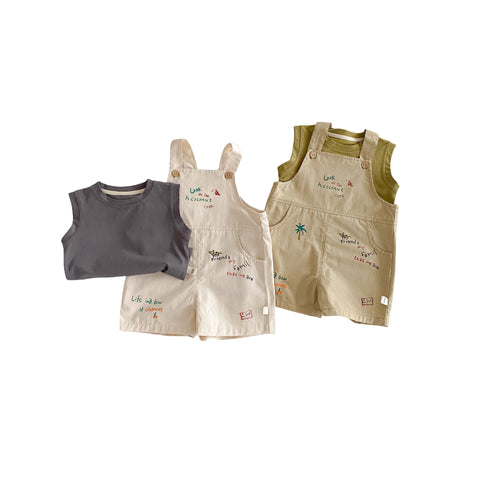 Tank and Overalls Text and Illustration Detail Set