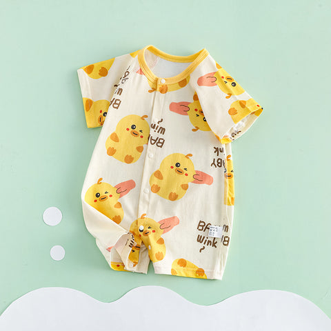 Baby romper with duck pattern on a light green background